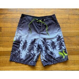 HURLEY Black/Green Tropical Palm Boardshorts sz 34